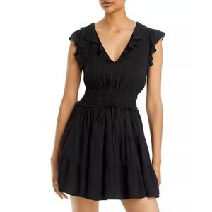 Paige Jeans Little Black Ruffle Mini Dress - Black Short Dress XS